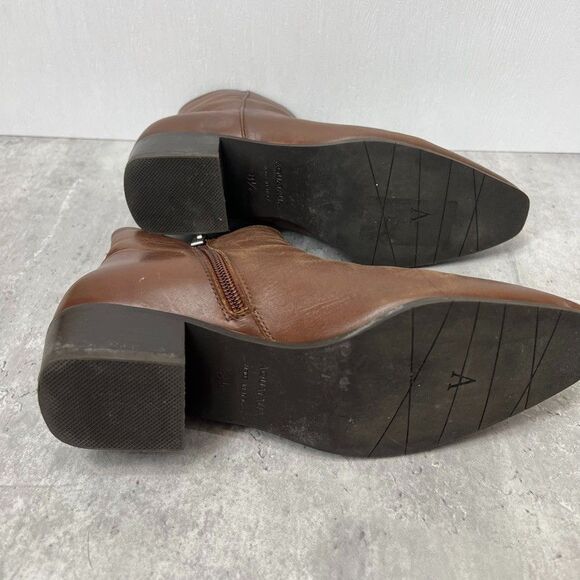 Aquatalia Block Heel Almond Toe Brown Leather Zip Ankle Boots Womens Size 8.5M - Picture 5 of 11